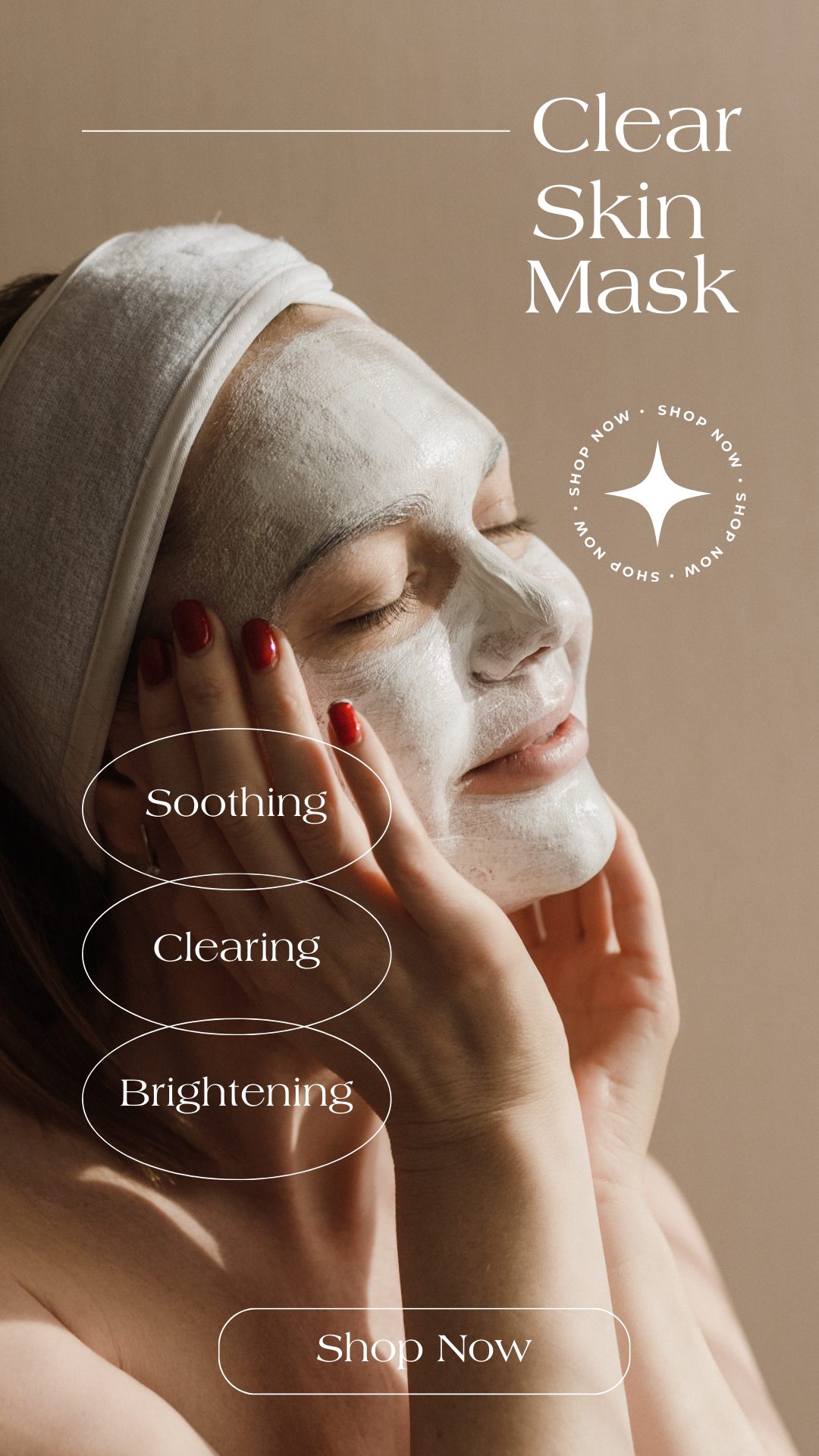 Brightly lit image of the Clear Skin Mask applied to smiling woman's face